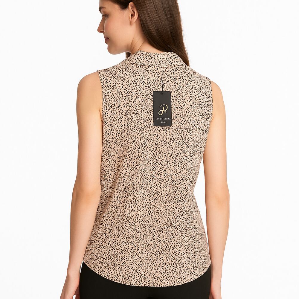 Adrianna Papell Tie Front Sleeveless Blouse Small Leopard - Picture 2 of 11